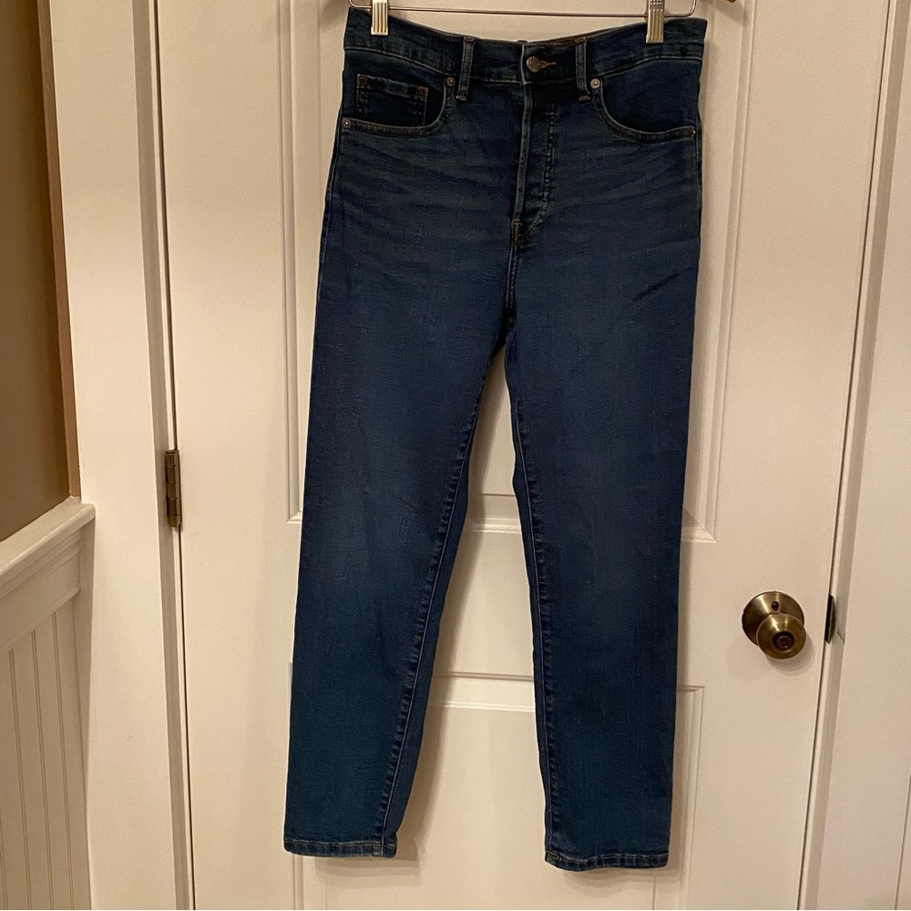 EVERLANE JEANS HIGH RISE SLIM STRAIGHT 7/8 ANKLE MEDIUM BLUE WASH BUTTON FLY 28W